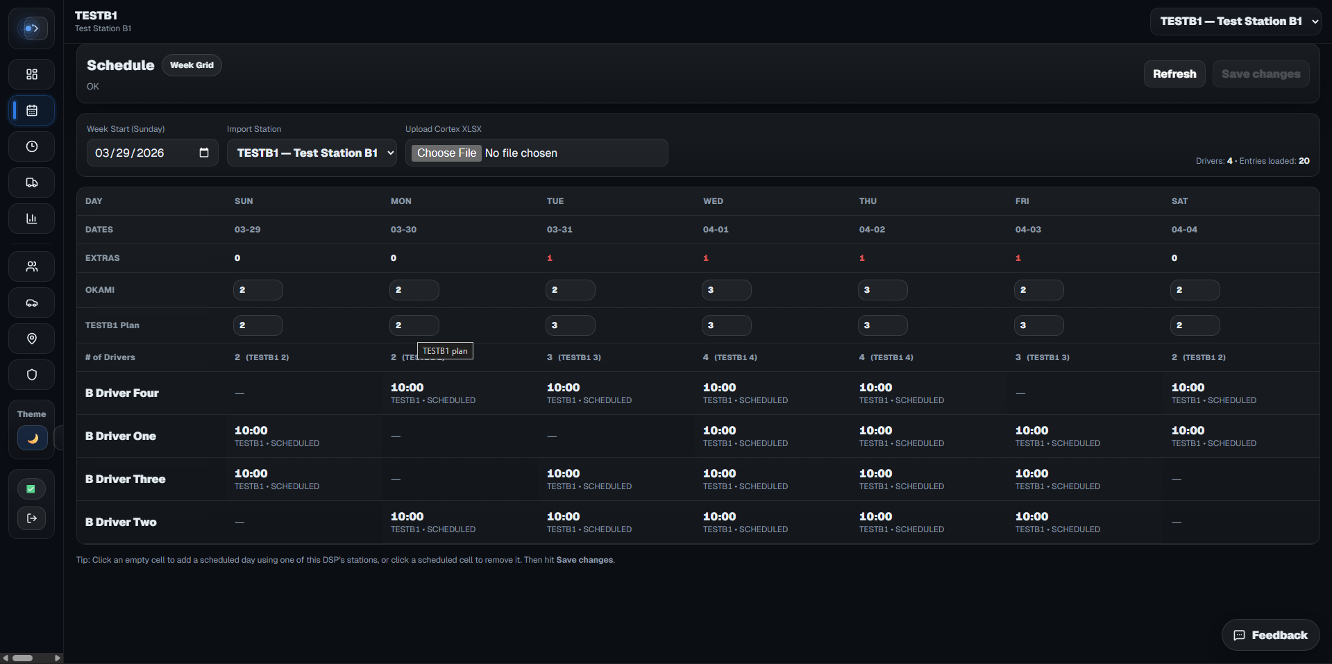 DispatchOS Schedule page screenshot