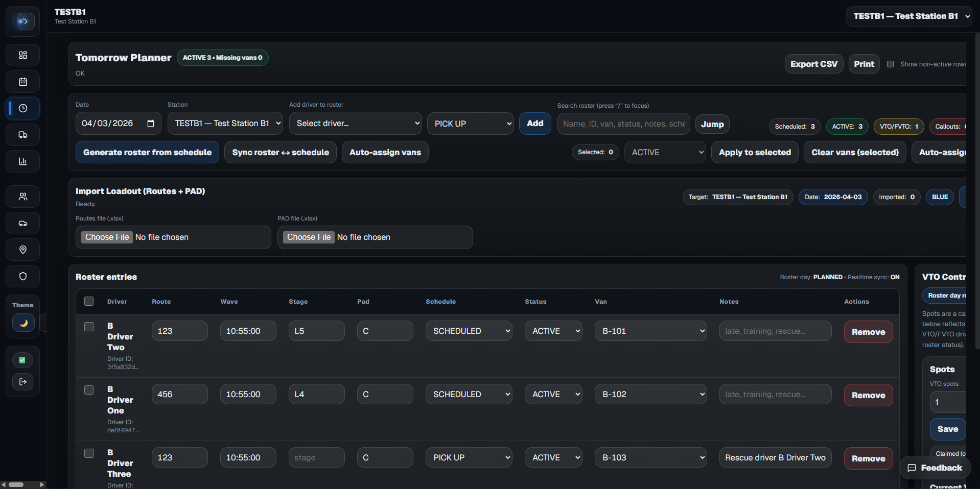 DispatchOS Tomorrow page screenshot